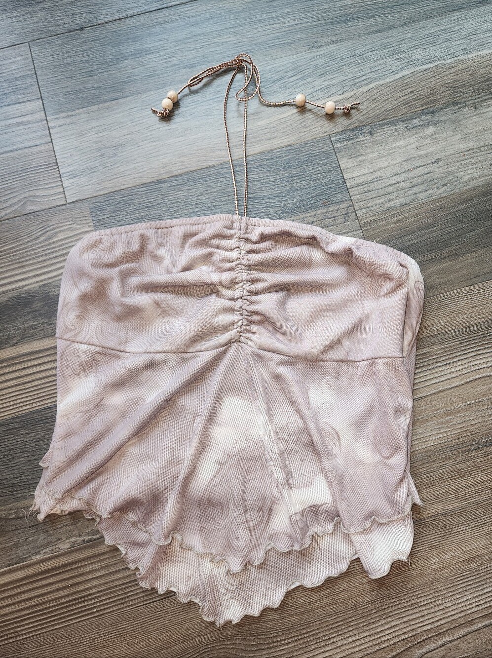 Romwe Halter Top Medium Beige Layered Assymetrical Hem Retro Punk Grunge Party